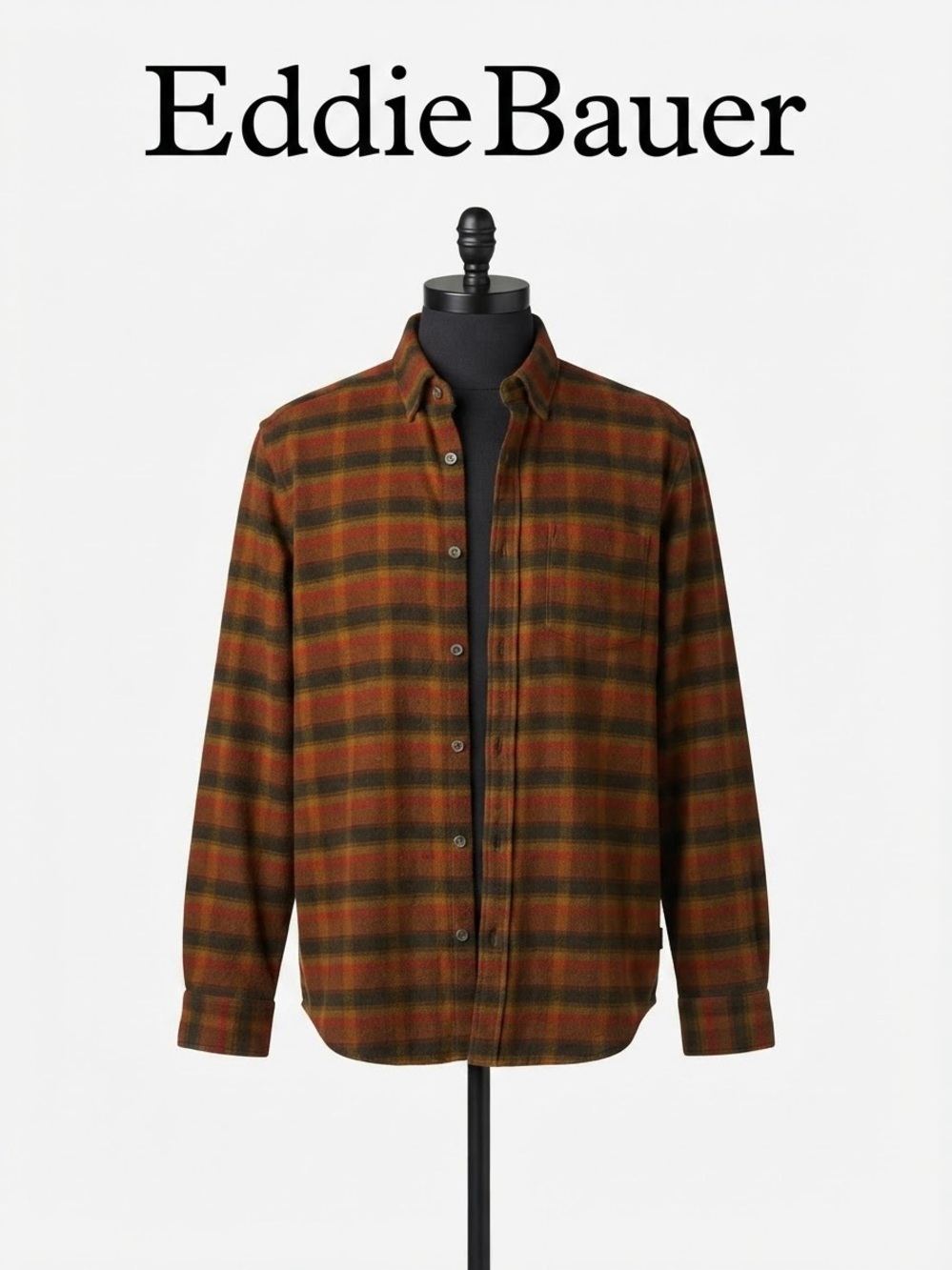 Eddie Bauer Olive and Rust Plaid Long-Sleeve Button-Down Shirt Size L 0203